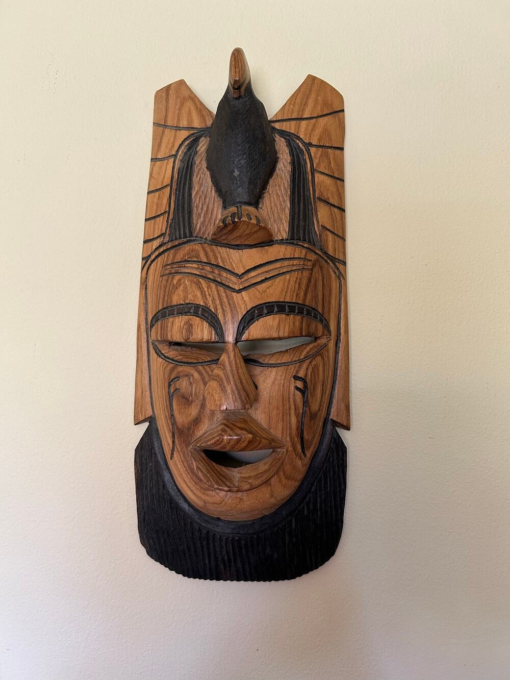 Hand Carved Wooden African Tribal Mask Vintage Wall Decor